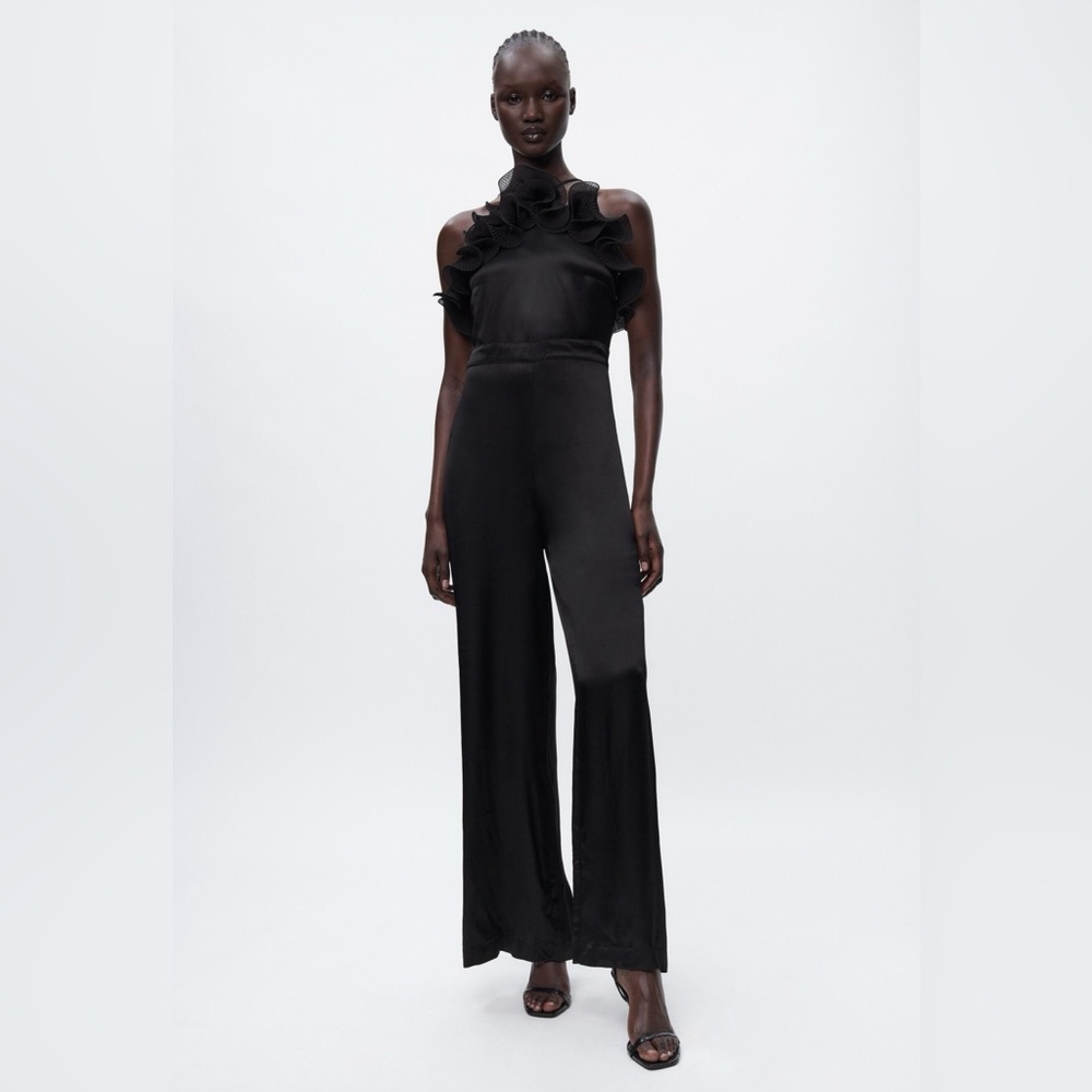 Zara Black Ruffled Halter Jumpsuit
